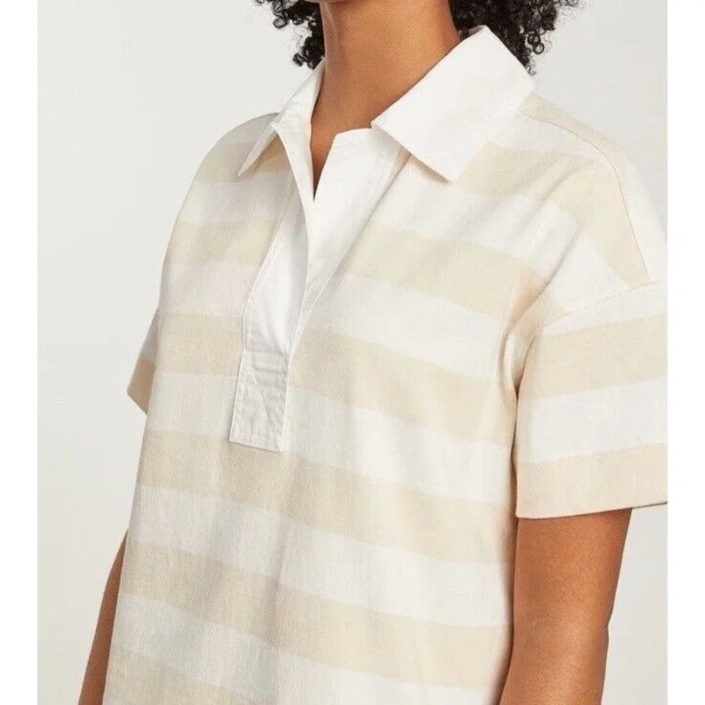 NWT Everlane Tan White Stripe Organic Cotton Polo Dress Size XS